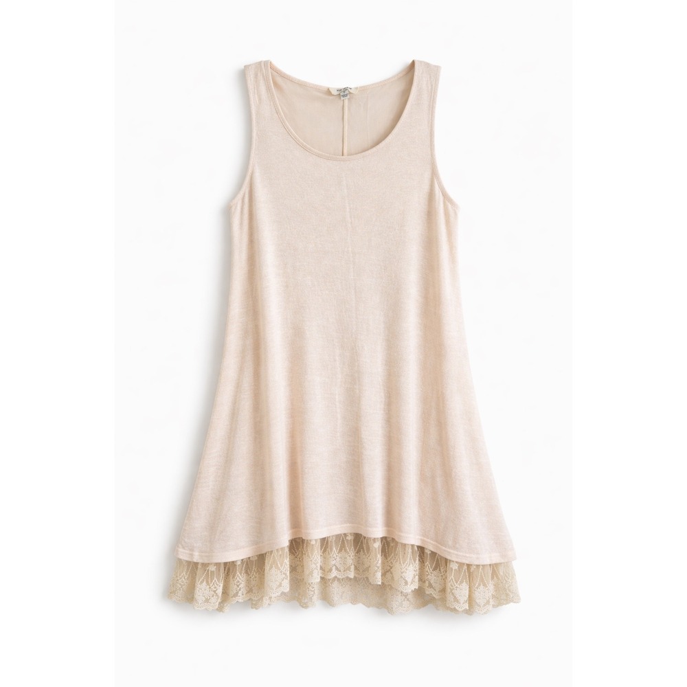 Umgee USA Womens Small Ivory Knit Sleeveless Tunic Tank Dress Extender Lace‎ Hem